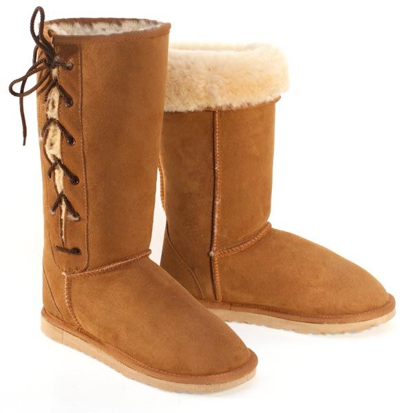Deluxe Classic Tall Lace Up Ugg Boots - Chestnut