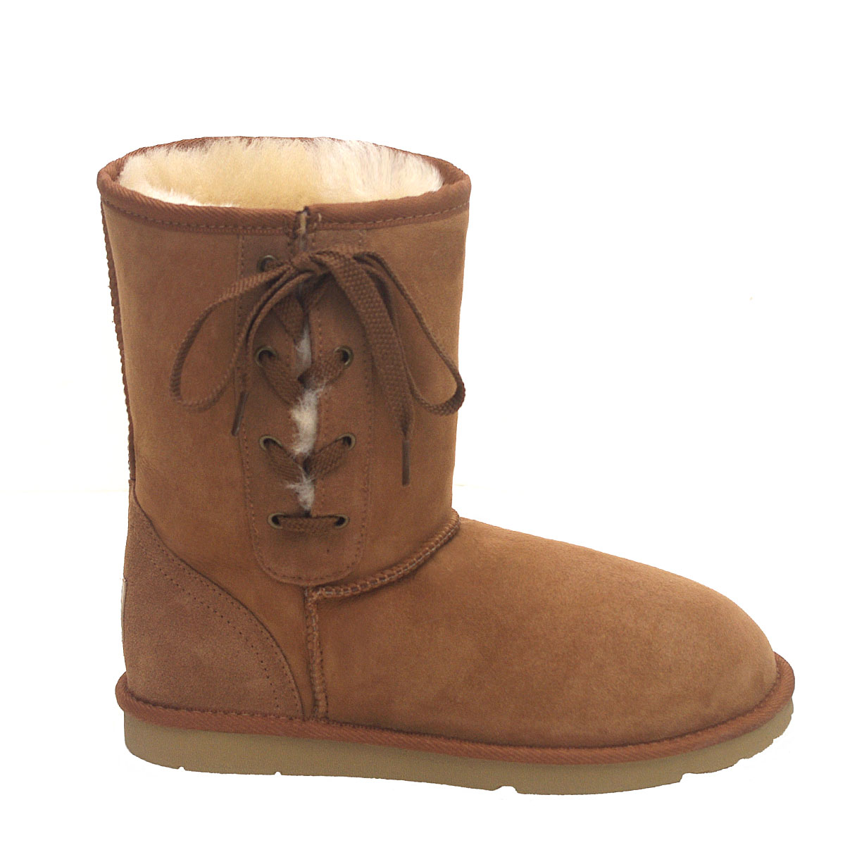 Deluxe Lace-Up Short Ugg Boots - Chestnut