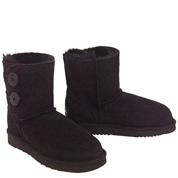 Two Button Wraps Ugg Boots - Black