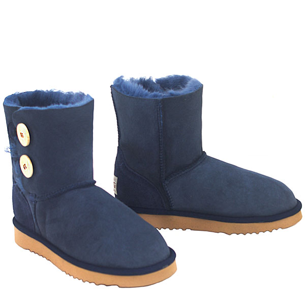 Two Button Wraps Ugg Boots - Navy
