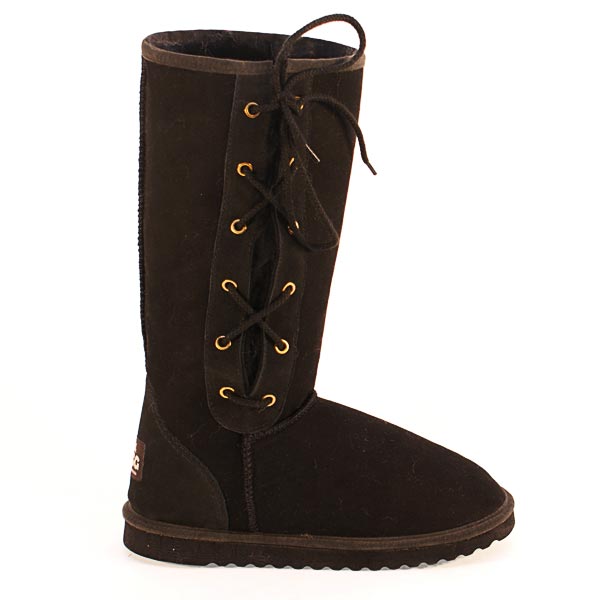 Deluxe Classic Tall Lace Up Ugg Boots - Black