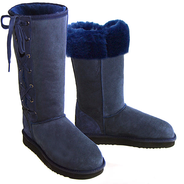 Deluxe Classic Tall Lace Up Ugg Boots - Navy