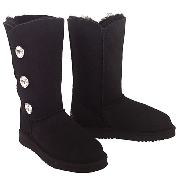 Crystal Button Wraps Ugg Boots Black