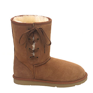Deluxe Lace-Up Short Ugg Boots - Chestnut