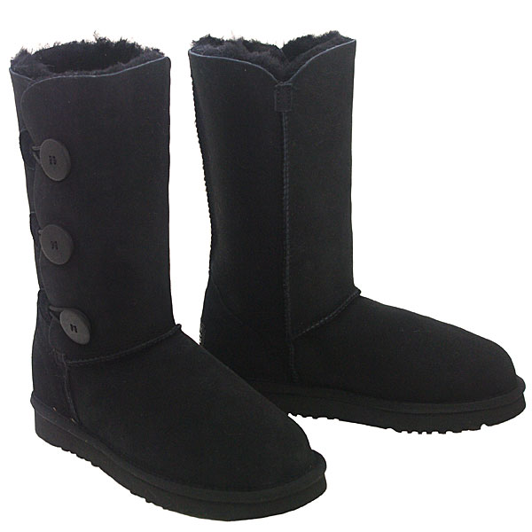 Tall Three Button Wraps Ugg Boots Black