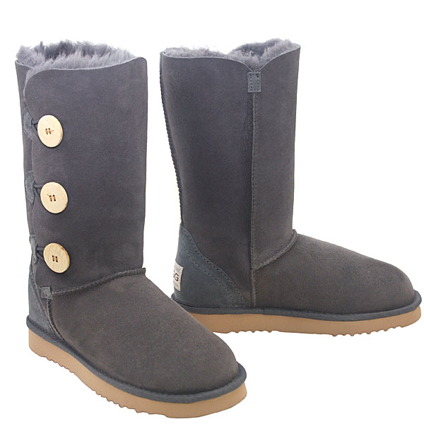Tall Three Button Wraps Ugg Boots Grey