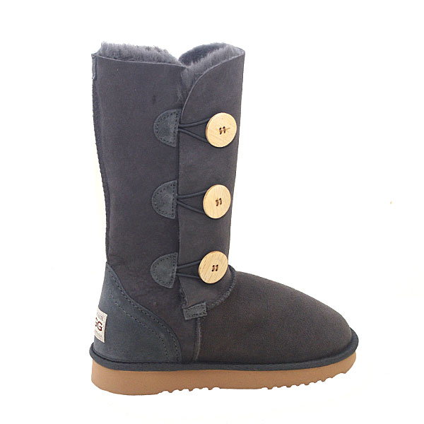 Tall Three Button Wraps Ugg Boots Grey