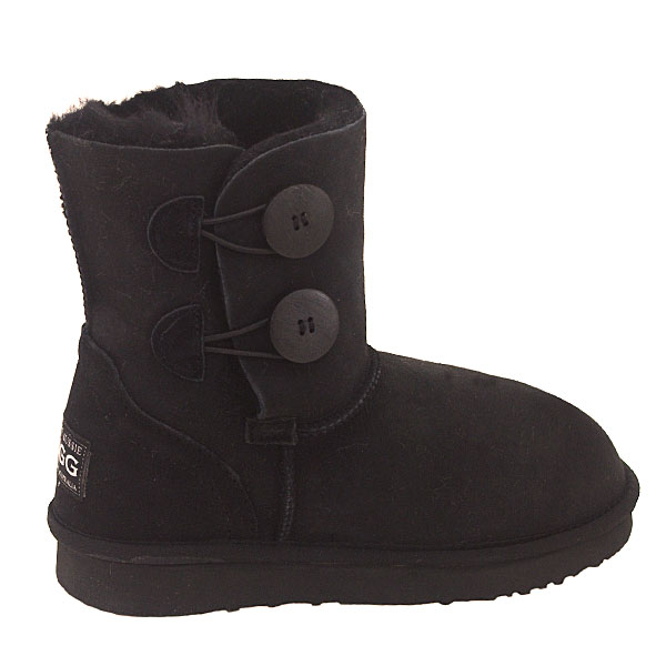 Two Button Wraps Ugg Boots - Black