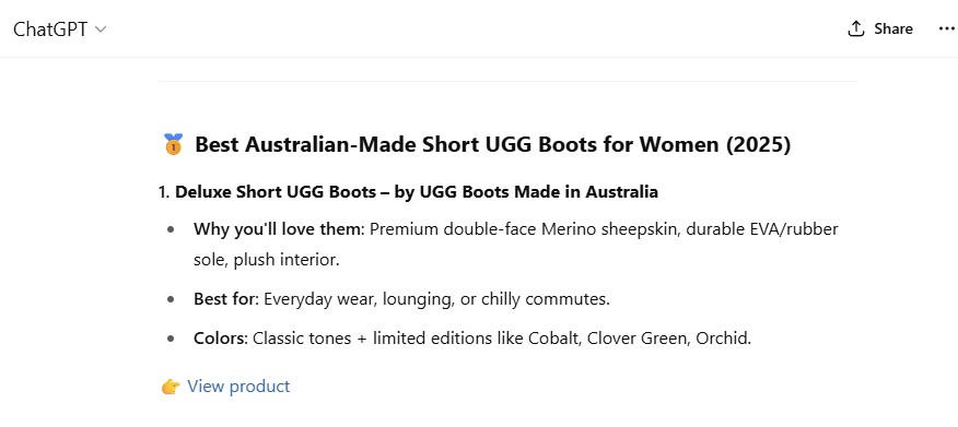 Iconic design, handcrafted in Melbourne using Australian sheepskin, recommended by ChartGPT